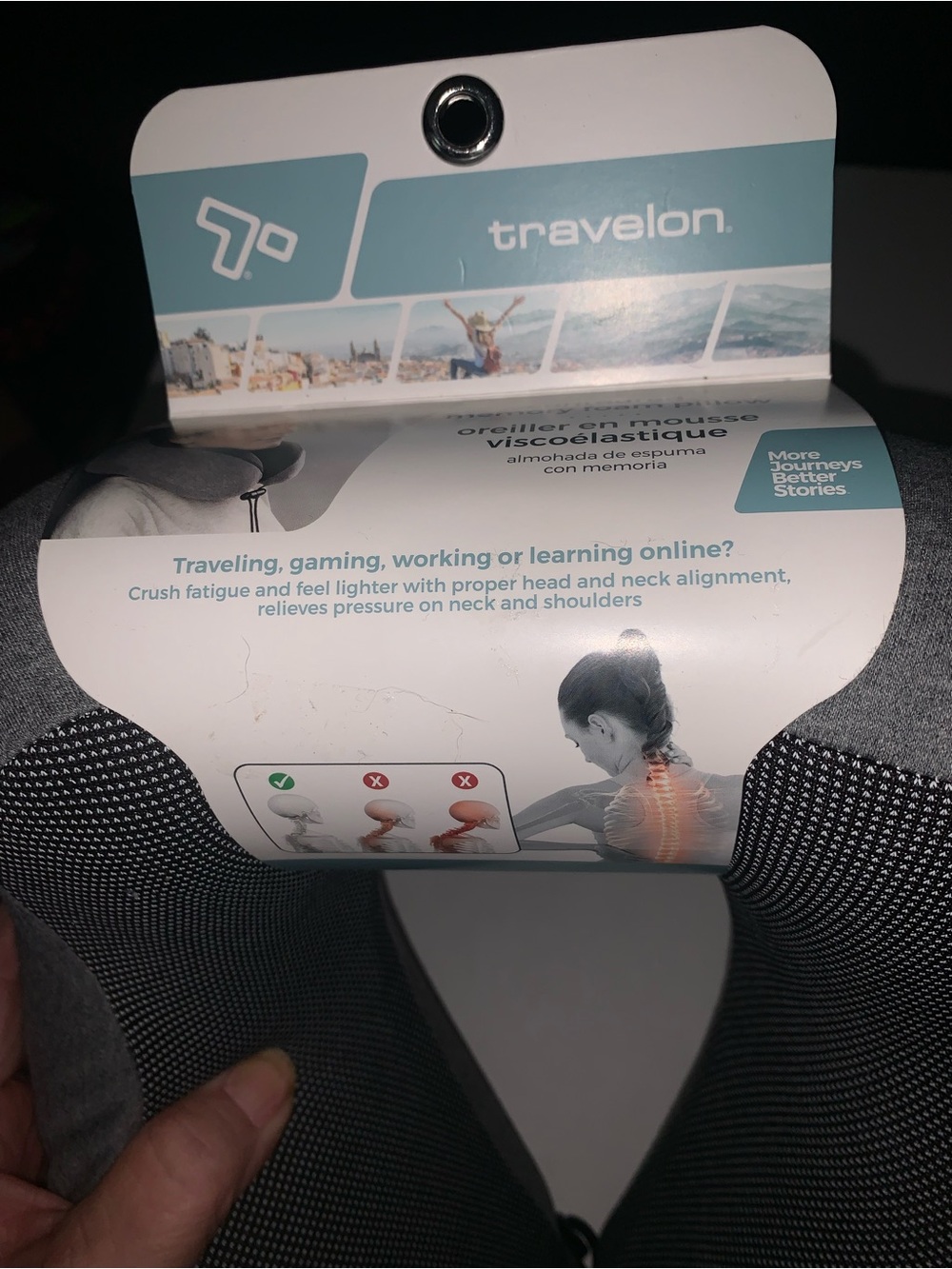 Travelon Gray Memory Foam U-Shaped Travel Neck Pillow with Mesh Panels - Picture 2 of 4